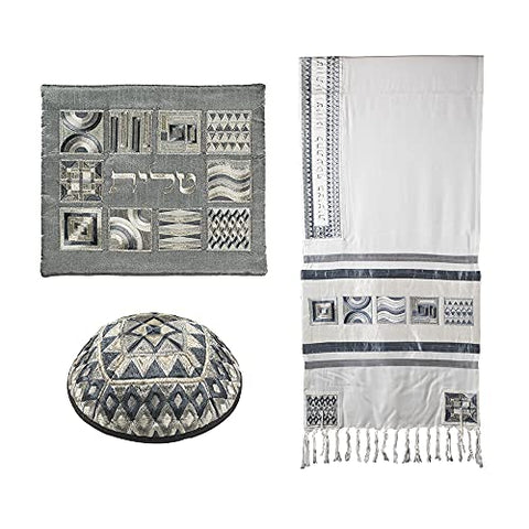 Tallit - Full Embroidery - Squares - Silver