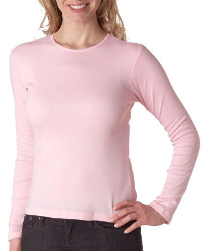 Women's Baby Rib Long Sleeve Crew Neck Tee - 5001 - (Pink - L)