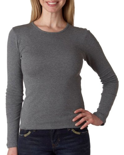 Women's Baby Rib Long Sleeve Crew Neck Tee - 5001 - (Deep Heather - L)