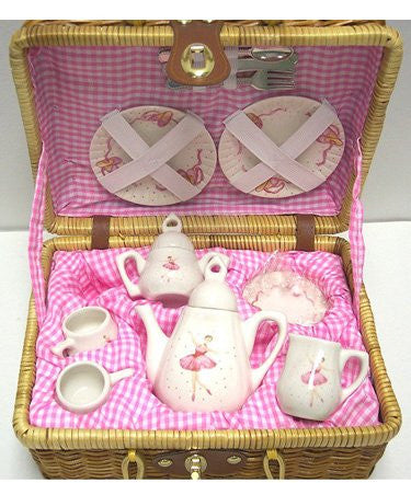 Porcelain Tea Set for 2/ Basket, Pink Ballet