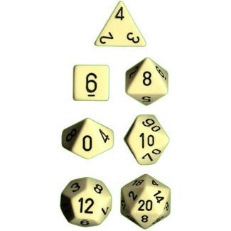 Chessex Dice: Polyhedral 7-Die Opaque Dice Set - Ivory with Black