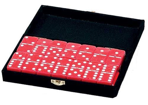 RED DOUBLE SIX DOMINOES WITH SPINNERS (2” X 1” X ½”)
54 x 28 x 12mm IN A VELVET BOX