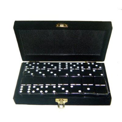 BLACK DOUBLE SIX DOMINOES WITH SPINNERS (2” X 1” X ½”)
54 x 28 x 12mm IN A VELVET BOX