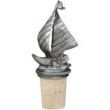 Pewter Sailboat Wine Bottle Stopper with Chain and Retaining Ring 20-372