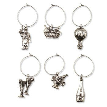 Vintage - 'My Glass' Wine Glass Charms or Markers, Set of 6 Wine Icons
