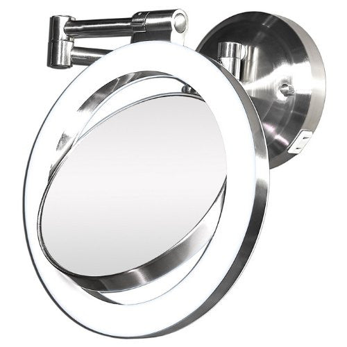 Zadro 10X - 1X Dimmable Sunlight Wall Mount Surround Mirror Satin Nickel