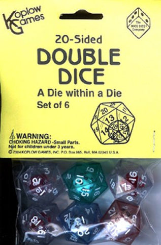 20 SIDED DOUBLE DICE   -6/bag, assorted
