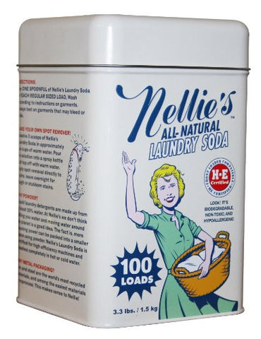 Nellie's NLS-100T All Natural Laundry soda, 100 Load Tin, NLS-100T, 3.3 Pound