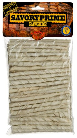 Savory Prime 100 Count 5 inch White Rawhide Twist Sticks  017