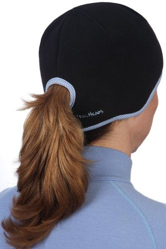 Goodbye Girl Ponytail Hat, black, true blue trim