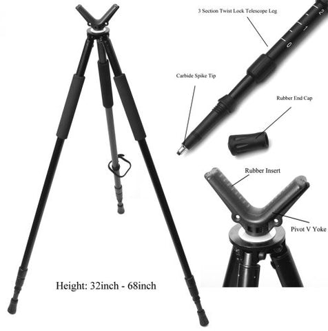 Shooting Tripod with V Yoke. 3 Sections. Adjustable Height from 25” to 68”