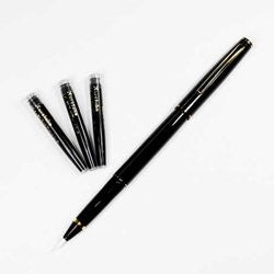 Kuretake Fountain Brush Pen – Black body – nylon brush nib - Includes box of 3 ink cartridges: Permanent carbon based black ink