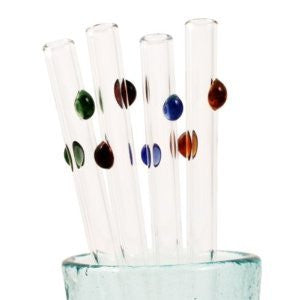 Glass Dharma Decorative Dots Multicolored 5 Piece 12mm 9 Inch Glass Straws and Brush Set