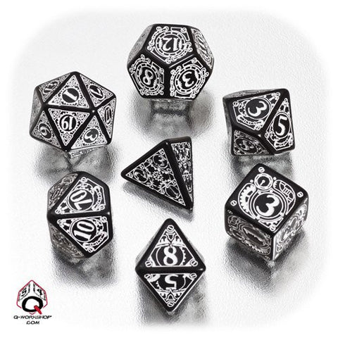 Black & white Steampunk Dice (set of 7)