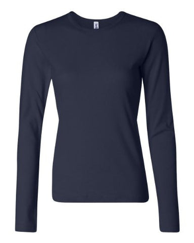 Women's Baby Rib Long Sleeve Crew Neck Tee - 5001 - (Navy - L