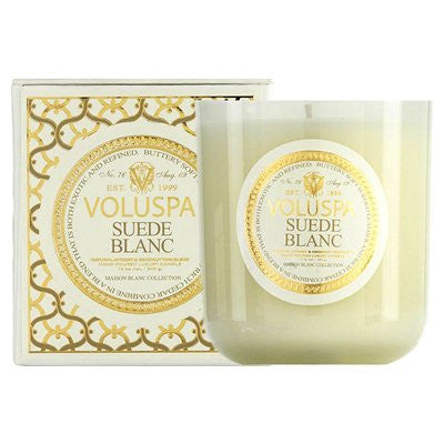 Maison Blanc,  Suede Blanc Classic Maison Candle, 100 hour 12 oz