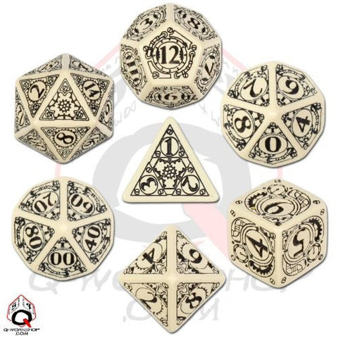 Beige & black Steampunk Dice Set (set of 7)