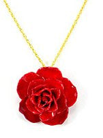 REAL FLOWER Rose Pendant Necklace Blossom in Red Chain