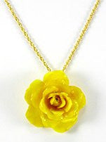 REAL FLOWER Rose Pendant Necklace Blossom in Yellow