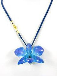 REAL FLOWER Blue Purple Orchid Leather Cord 18in