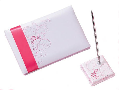 Pink Floral Guest Book with Pen Set