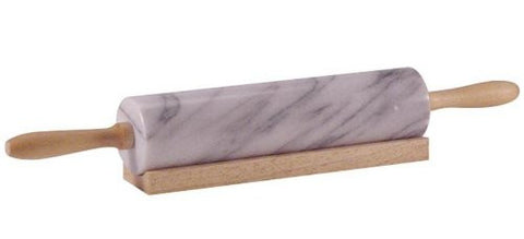 18" Rolling Pin Marble with Wooden Stand & Handles