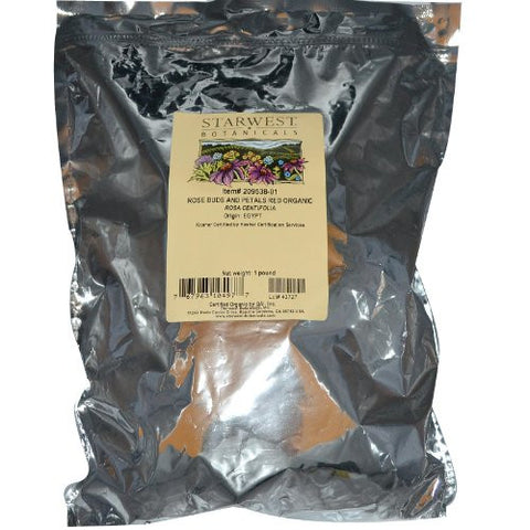 Organic Red Rose Buds and Petals Whole, 1 lb