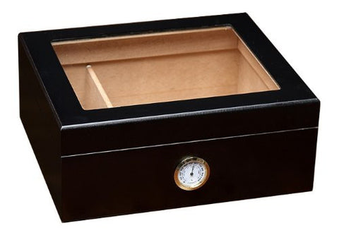 Prestige Import Group Chalet Black Glasstop Desktop Cigar Humidor