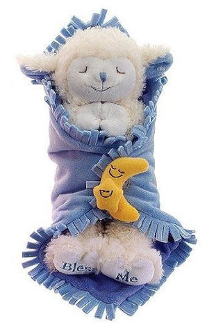11" Plush Praying Lambs Blanket Babies With Sound Prays "Now I Lay Me Down To Sleep" (Blue for a Baby Boy)