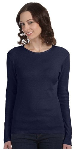 Women's Baby Rib Long Sleeve Crew Neck Tee - 5001 - (Navy - L)