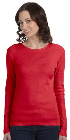 Women's Baby Rib Long Sleeve Crew Neck Tee - 5001 - (Red - L)