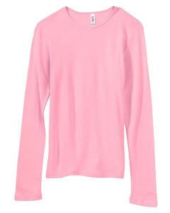 Women's Baby Rib Long Sleeve Crew Neck Tee - 5001 - (Pink - S)