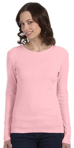 Women's Baby Rib Long Sleeve Crew Neck Tee - 5001 - (Pink - XL)