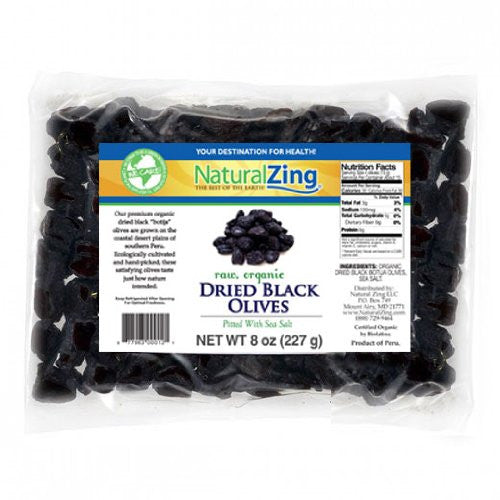 Raw Organic Pitted Peruvian Black Dried Olives-8 ozs.