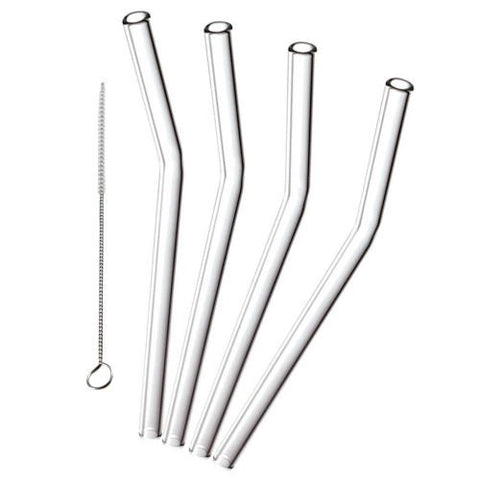 Glass Dharma Beautiful Bends 12mm Drinking Straws, Set of 4 with Brush