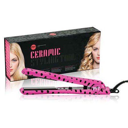 PYT Ceramic 1.25 Hair Straightener in Pink with Black Dots