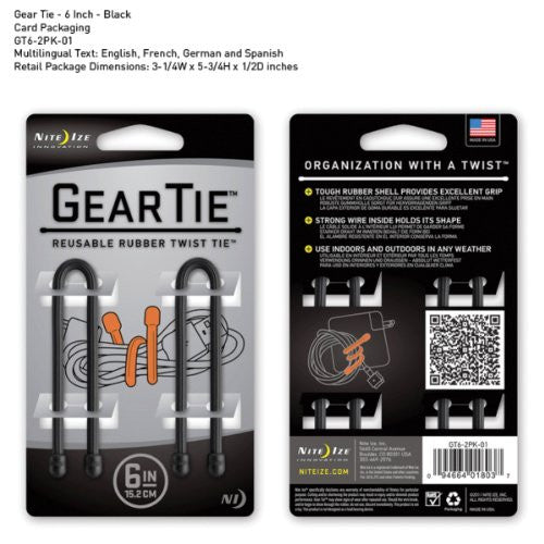 Nite Ize Gear Tie 6" (Pack of 2) (Black)