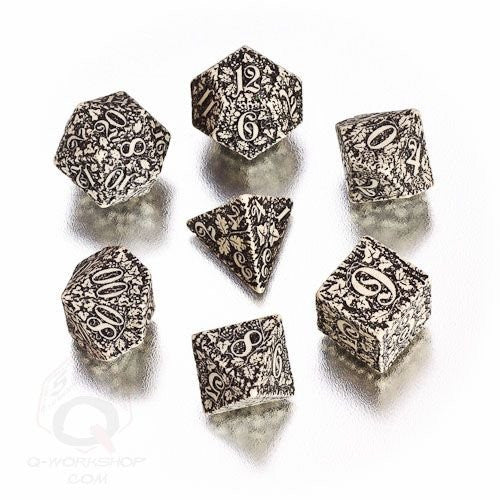 Beige & black Forest 3D Dice (set of 7)
