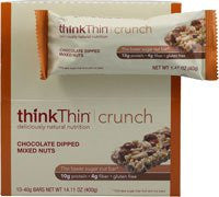 Crunch Bar- Chocolate Dipped Mixed Nuts- Box Think Thin 10 Bars 1 Box