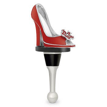 Couture Shoe Bottle Stopper - Wine Bottle Metal Stopper w/ Inlaid Enamel & Rubber Seal