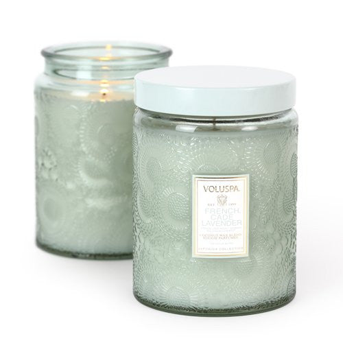 Japonica, French Cade  Lavender Large Glass Jar Candle 100 Hour 16 oz