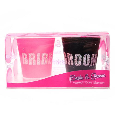Pink Bride and Black Groom Shot Glass Set