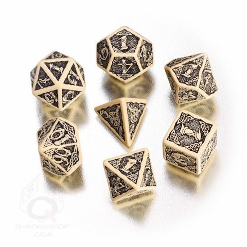 Beige & black Celtic 3D Revised Dice (set of 7)