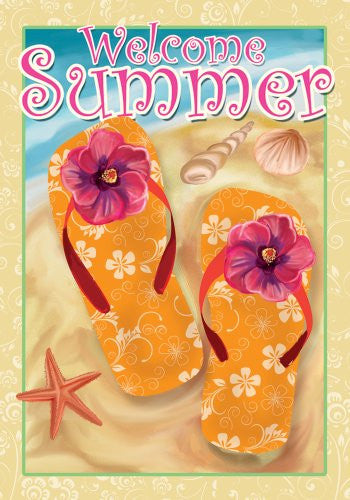 Custom Decor Summer Day Welcome Flag Summer Flip Flops