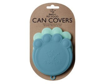 Set of 2 Pet Food Can Covers Paw Shaped Storage Lids (Color: Blue & Light Blue)