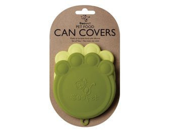 Set of 2 Pet Food Can Covers Paw Shaped Storage Lids (Color: Green & Yellow Green)