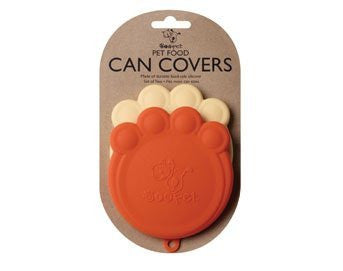Set of 2 Pet Food Can Covers Paw Shaped Storage Lids (Color: Orange & Cream)