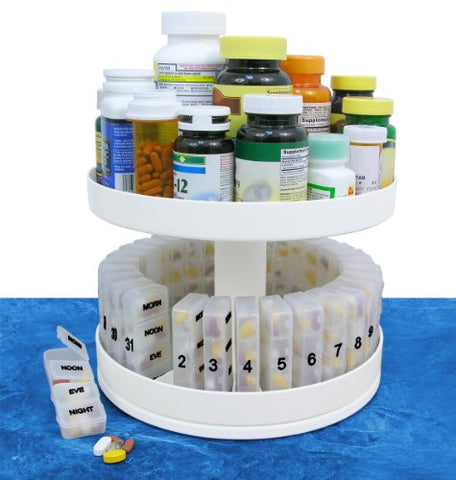 2 TIER REVOLVING MEDICINE ORGANIZER CENTER - COMPLETE WITH 31 PILL COMPARTMENTS!