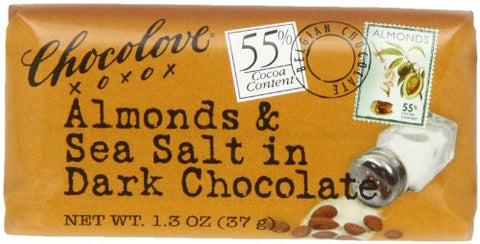 CHOCOLOVE Mini Chocolate Bars Almonds & Sea Salt in Dark Choc 12/1.3 OZ