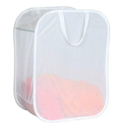 Laundry White Single Micro Mesh Hamper with Handle